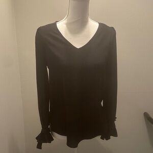 Kate & Mallory Black V-Neck Ruffle Cuff Blouse